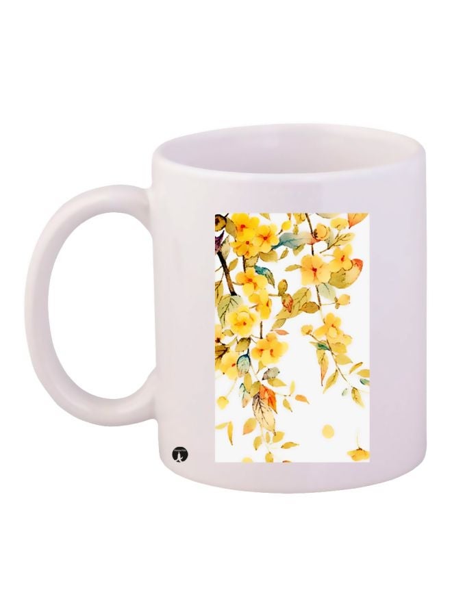 Floral Printed Coffee Mug White/Yellow/Green 11ounce