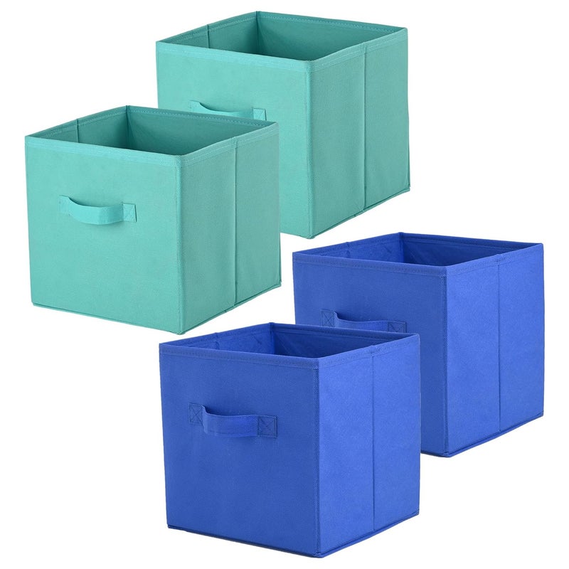 Kuber Industries Pack of 4 Square Foldable Multipurpose Wardrobe Storage Organizer for Home 11 Inch Portable CupboardCloset Organiser Storage Box for Clothes Toys Green Royal Blue - Image 1