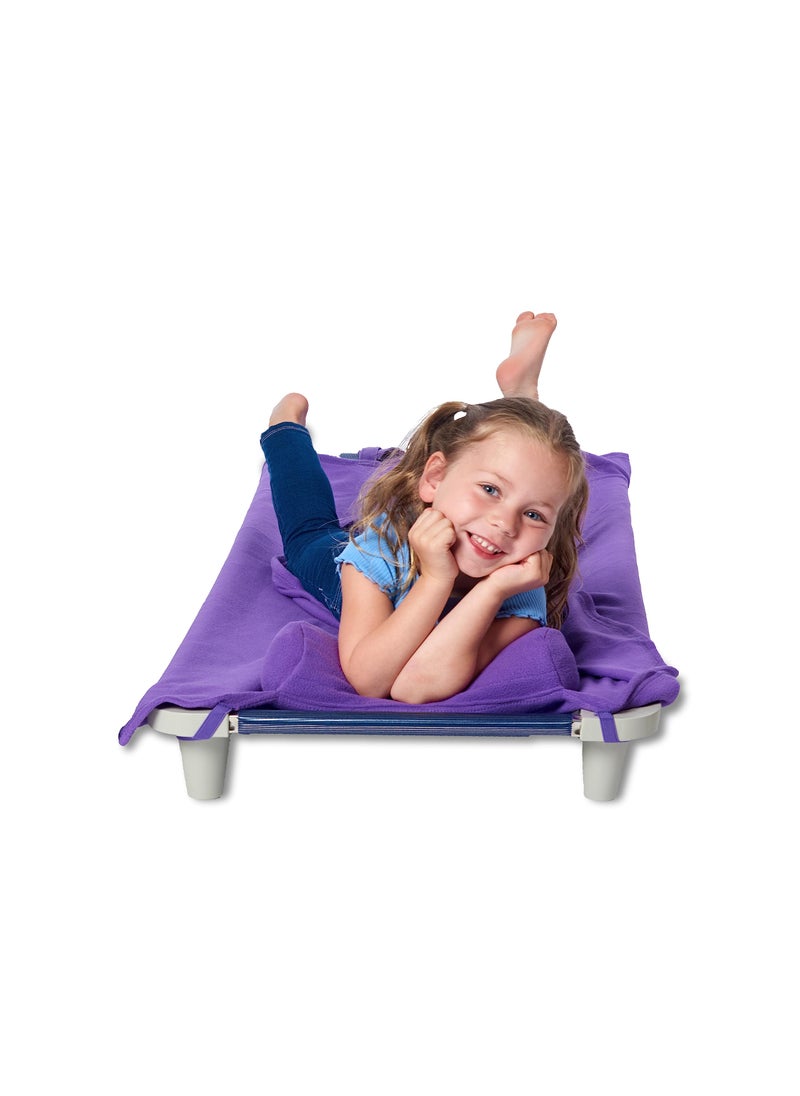 ROLLEE POLLEE Nap Sac Roll Up Napping Blanket with Attached Pillow for Preschool/Daycare, Super Soft with Elastic Straps, Fits Most Mats and Cots (Purple)