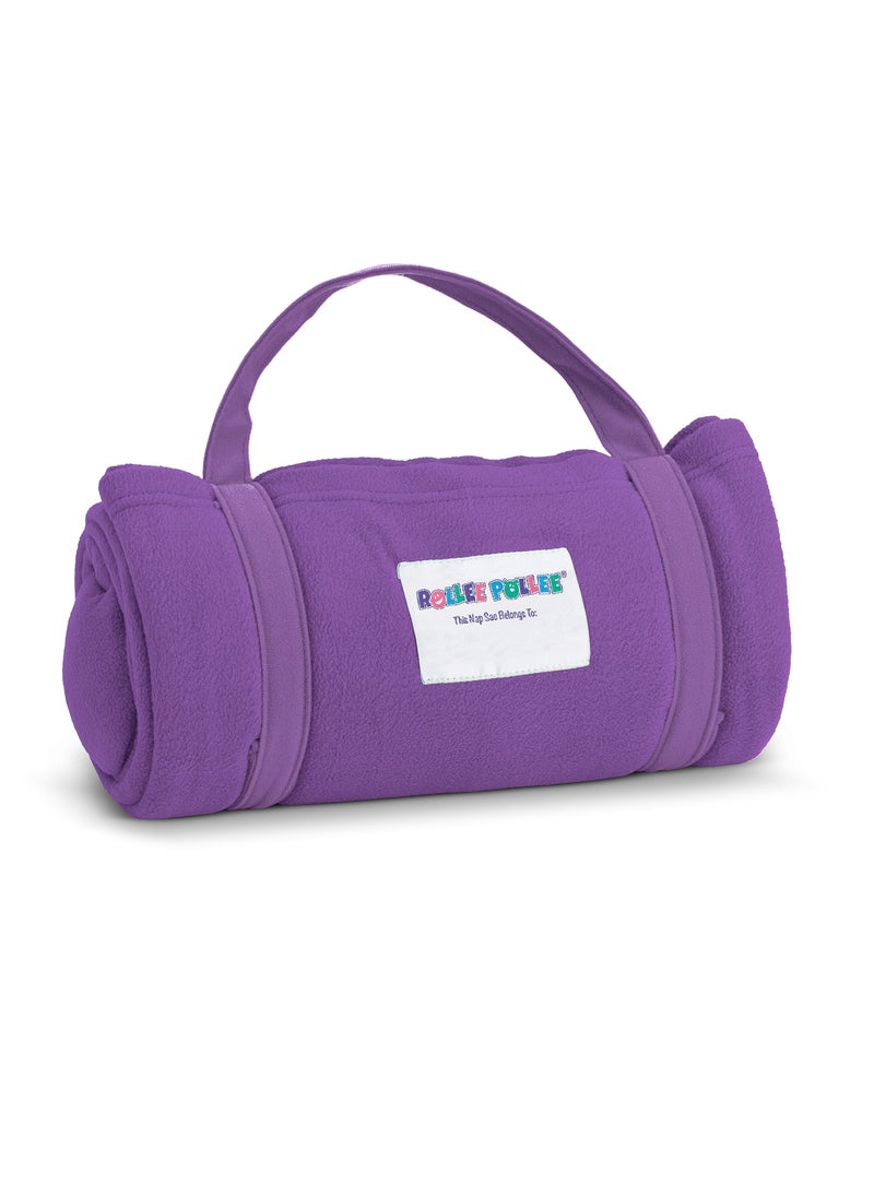 ROLLEE POLLEE Nap Sac Roll Up Napping Blanket with Attached Pillow for Preschool/Daycare, Super Soft with Elastic Straps, Fits Most Mats and Cots (Purple)