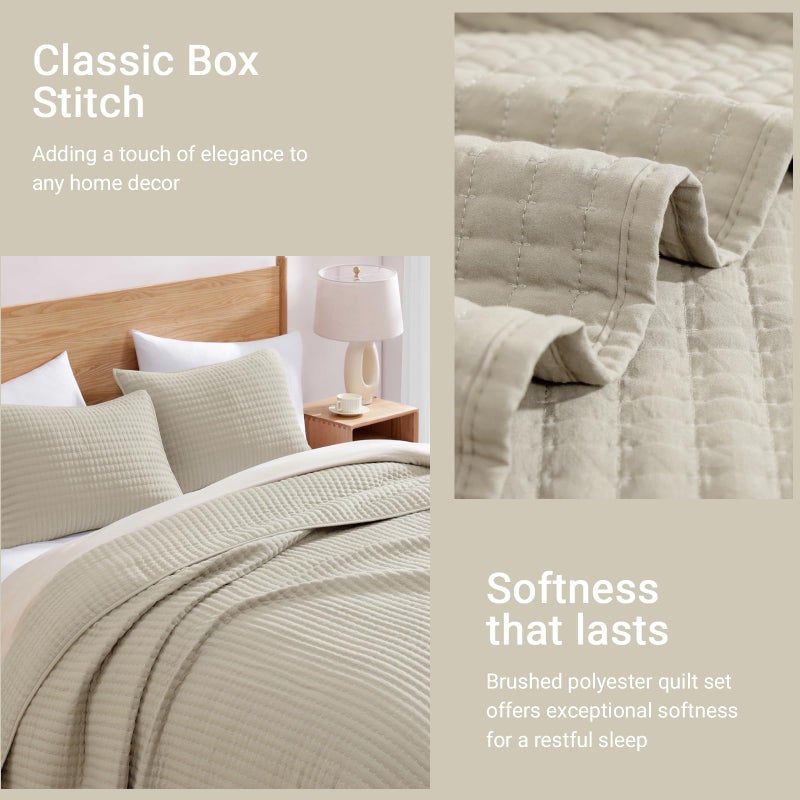WRENSONGE Queen Quilt-3 Pieces Lightweight Bedspreads Light Oatmeal Queen Size Quilt Bedding Set for All Seasons, Soft Summer Coverlet with 2 Pillow Shams Suitable for Bed & Couch - Image 5
