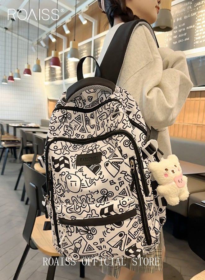 roaiss Unisex School Bag with Adorable Pendant, Large Capacity Backpack with Multiple Pockets, Stylish Practical Bookbag for Students, Suitable for Classroom, Library, Camping and Short Trips - Image 3