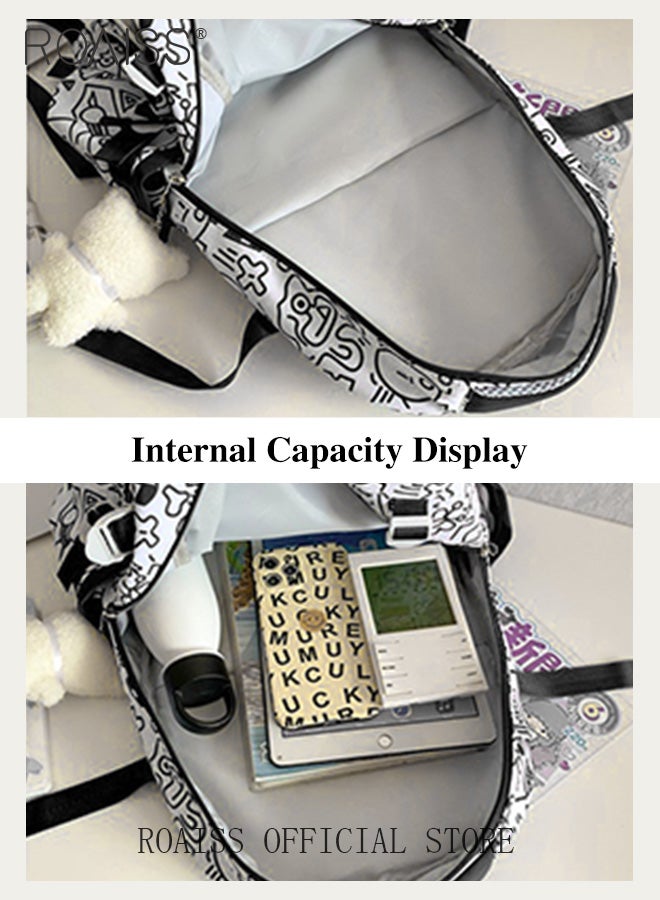 roaiss Unisex School Bag with Adorable Pendant, Large Capacity Backpack with Multiple Pockets, Stylish Practical Bookbag for Students, Suitable for Classroom, Library, Camping and Short Trips - Image 2