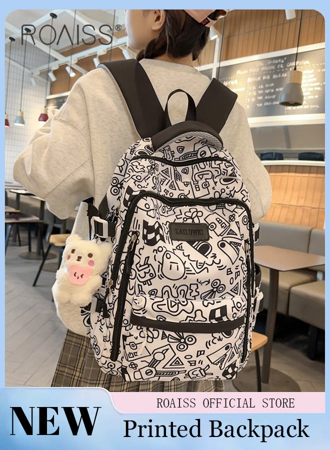 roaiss Unisex School Bag with Adorable Pendant, Large Capacity Backpack with Multiple Pockets, Stylish Practical Bookbag for Students, Suitable for Classroom, Library, Camping and Short Trips - Image 1