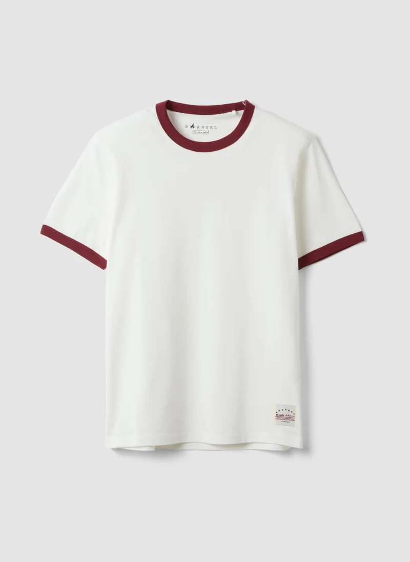 او في اس OVS White Crew-Neck Fitted T-Shirt In Pure Cotton