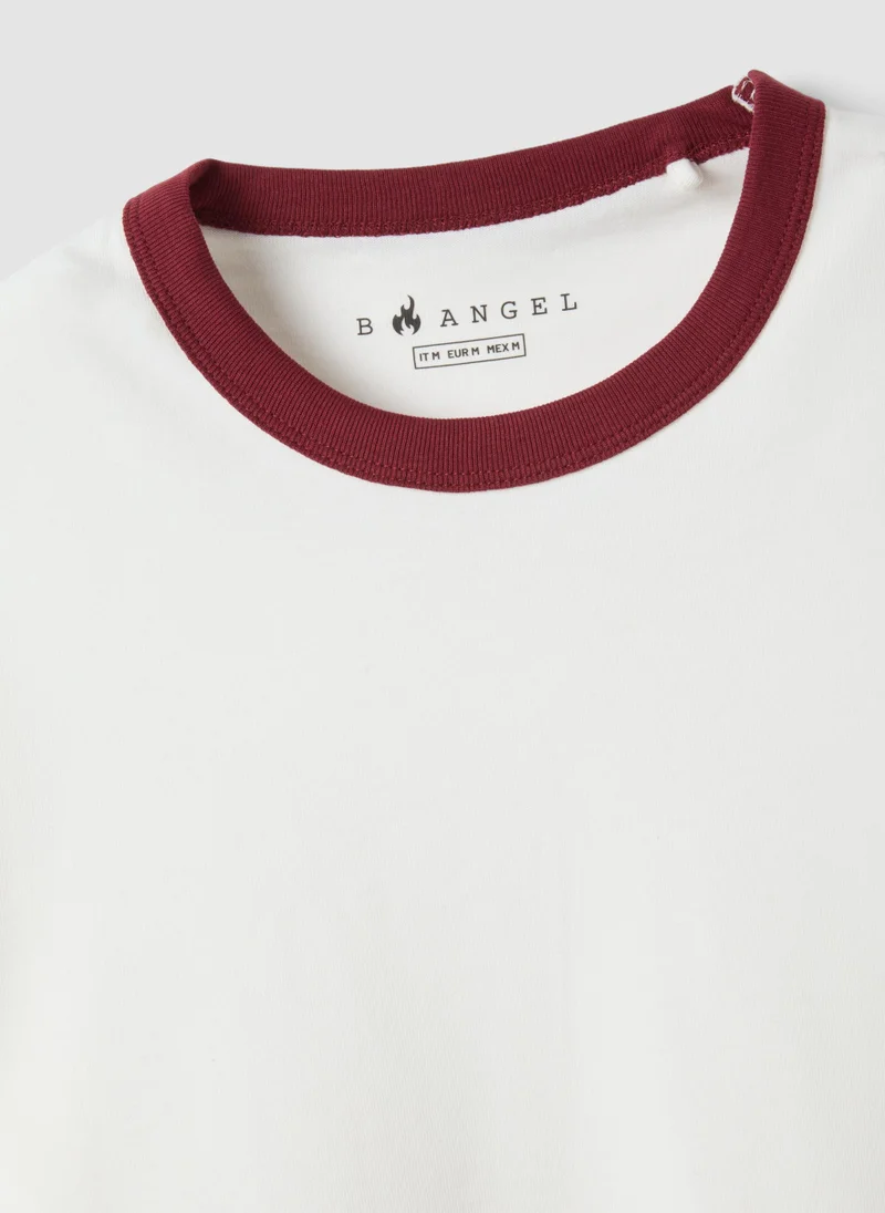 او في اس OVS White Crew-Neck Fitted T-Shirt In Pure Cotton