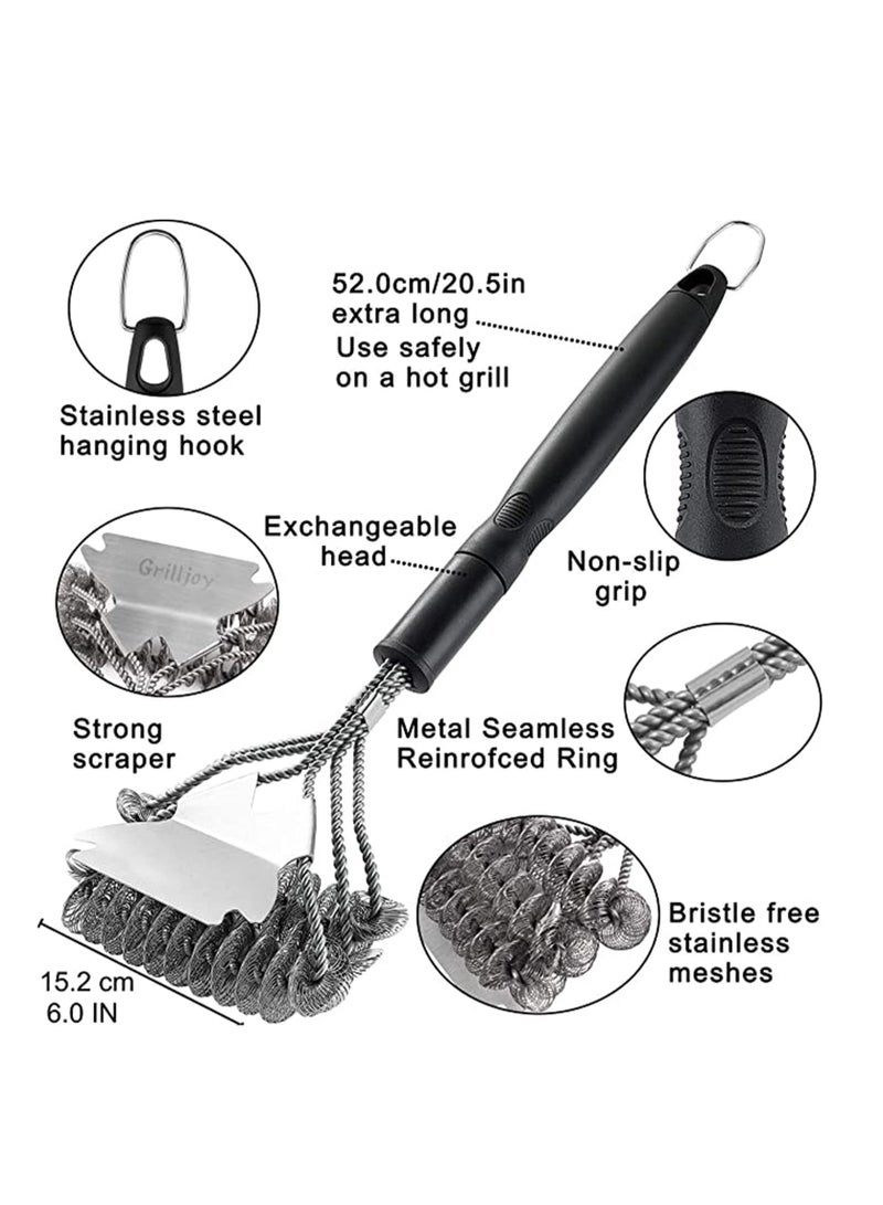 Grill Brush with Scraper 18 Inch Two Kinds of Exchangeable Brush Head at Carrying Bag - Safe Wire Stainless Steel BBQ Brush - Barbecue Cleaning Grill Brush for Gas/Charcoal Grilling Grates  - Image 3