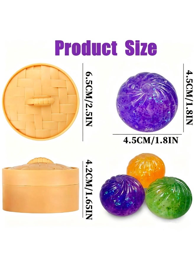 （Five mixed colors）Colorful Glitter Bao Bun Stress Relief Ball, Soft Slow Rising Squeeze Decompression Toy, Cute Simulated Steamed Bun Fidget Toy for Kids & Adults Anxiety Relief - Image 5