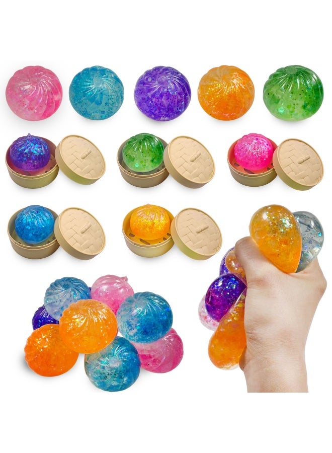 （Five mixed colors）Colorful Glitter Bao Bun Stress Relief Ball, Soft Slow Rising Squeeze Decompression Toy, Cute Simulated Steamed Bun Fidget Toy for Kids & Adults Anxiety Relief - Image 2