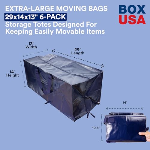 BOX USA 6 Pack Extra Large Blue Moving Bags with Handles & Zippers | Heavy Duty Storage Totes, Packing, Dorm Room Essentials & College Space Saving - Image 2