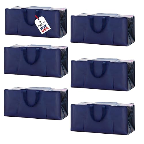 BOX USA 6 Pack Extra Large Blue Moving Bags with Handles & Zippers | Heavy Duty Storage Totes, Packing, Dorm Room Essentials & College Space Saving - Image 1