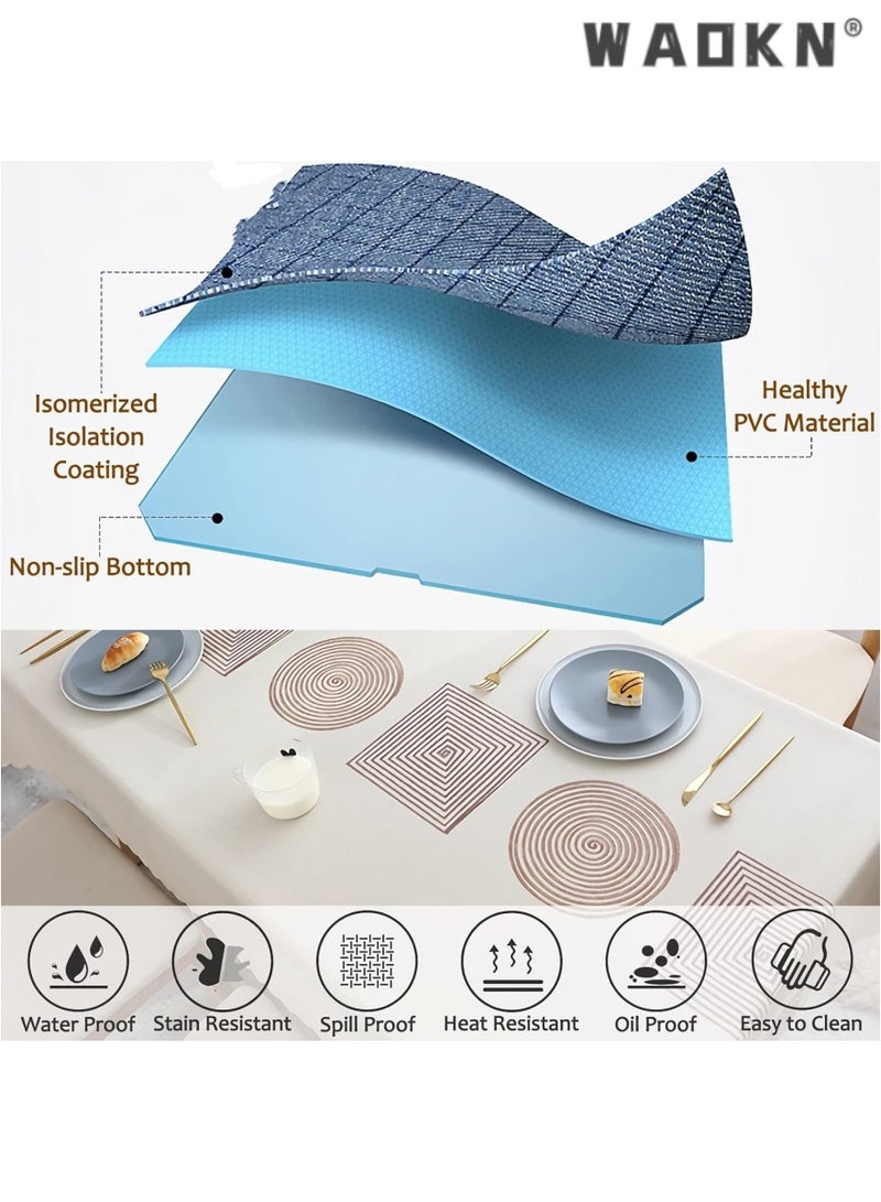 WAOKN Rectangle Waterproof Vinyl Tablecloth, 100 Oil Proof Spill Proof Dining Table Cover, Wipe Clean PVC for Summer Indoor and Outdoor Picnic - Image 5
