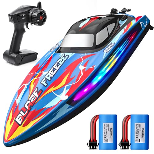 DEERC Fast RC Boat for Pool Lake 20MPH 40 Mins 7 LED Light Modes Self Righting Remote Control Racing Speed Boat for Kids 24Ghz Summer Water Toy Gift - Image 1