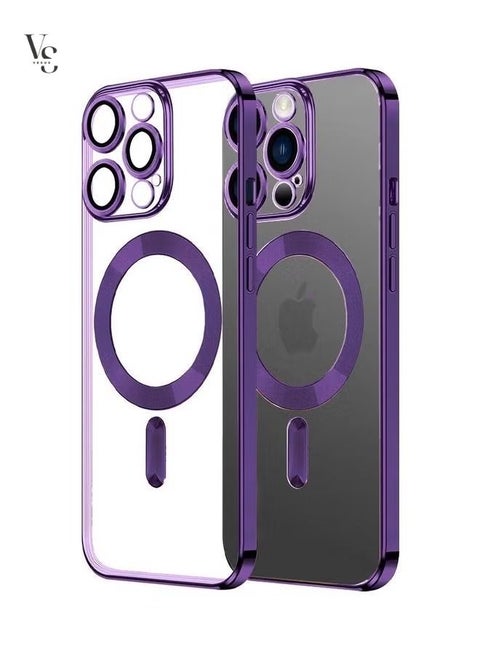 MagSafe Case Magnetic Clear Soft TPU Plating Case Wireless Charging Compatible Shockproof Camera Lens Protection For Apple iPhone 14 Pro Max Purple