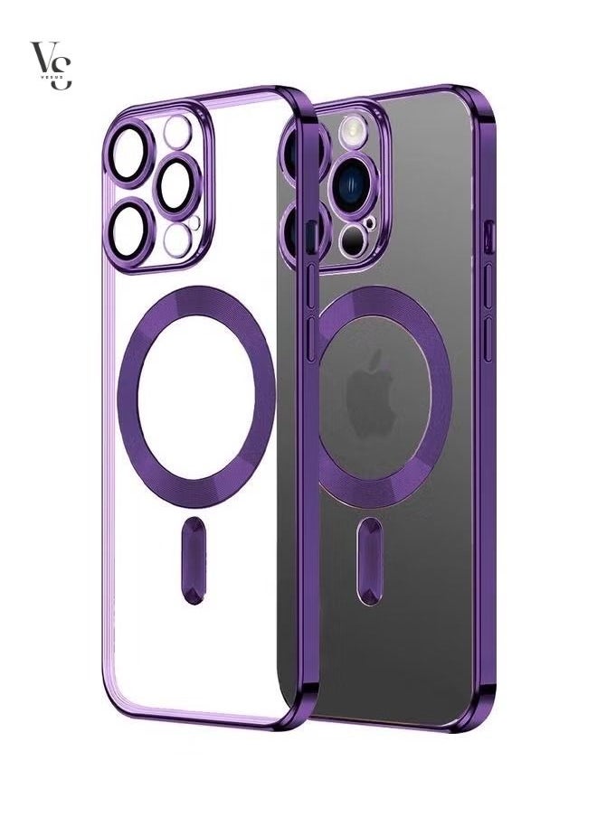 vesus - MagSafe Case Magnetic Clear Soft TPU Plating Case Wireless Charging Compatible Shockproof Camera Lens Protection For Apple iPhone 14 Pro Max Purple - Image 1