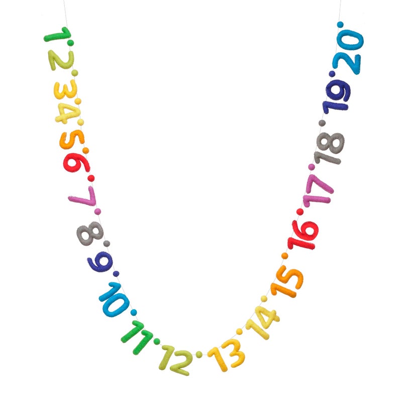 Glaciart One Numbers Garland - Natural Handmade Wool 123 Letters & Balls - Decorative Wall Decor For Classroom  Playroom  Nursery  Baby  Toddler'S Room - Ready-To-Hang Art - 10Ft  Rainbow-Colored - Image 1