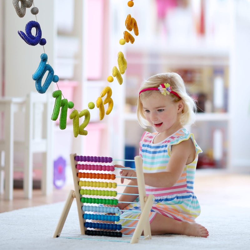 Glaciart One Numbers Garland - Natural Handmade Wool 123 Letters & Balls - Decorative Wall Decor For Classroom  Playroom  Nursery  Baby  Toddler'S Room - Ready-To-Hang Art - 10Ft  Rainbow-Colored - Image 4