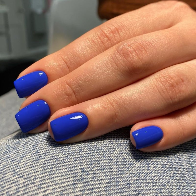 KQueenest Royal Blue Press on Nails Short Medium Square Glue on Nails Set, Solid Dark Fake Nails Short Coffin Acrylic Nails Press on Reusable Gel Nails for Women Finger Decoration in 24 Pcs - Image 3