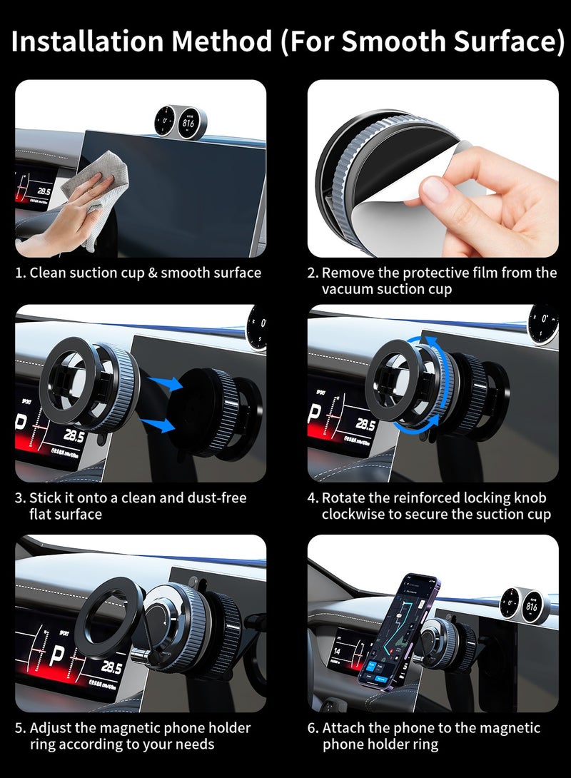 TONEOF Magnetic Car Phone Holder, 360° Rotatable and Foldable, with Vacuum Suction Cup and Magnetic Ring, Mini Car Phone Mount with Magnetic Ring, for Car/Desk/Mirror and Other Smooth Surface - Image 4