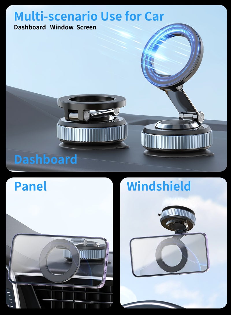 TONEOF Magnetic Car Phone Holder, 360° Rotatable and Foldable, with Vacuum Suction Cup and Magnetic Ring, Mini Car Phone Mount with Magnetic Ring, for Car/Desk/Mirror and Other Smooth Surface - Image 5