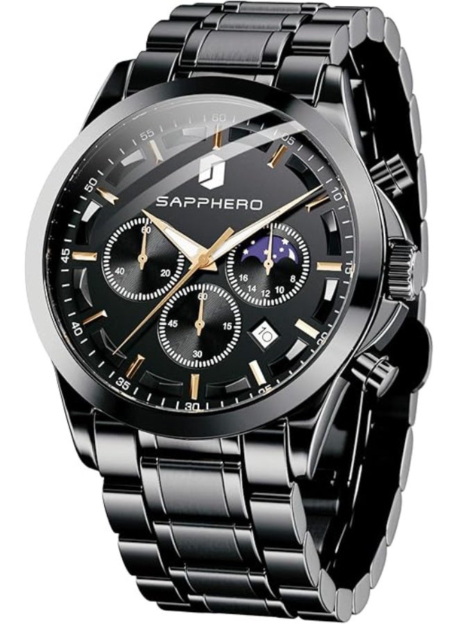 Sapphero Mens Watches Multifunction Chronograph Date Quartz Watch for Men Stainless Steel Band Wrist Watch Gift for Men Casual Business - Image 1