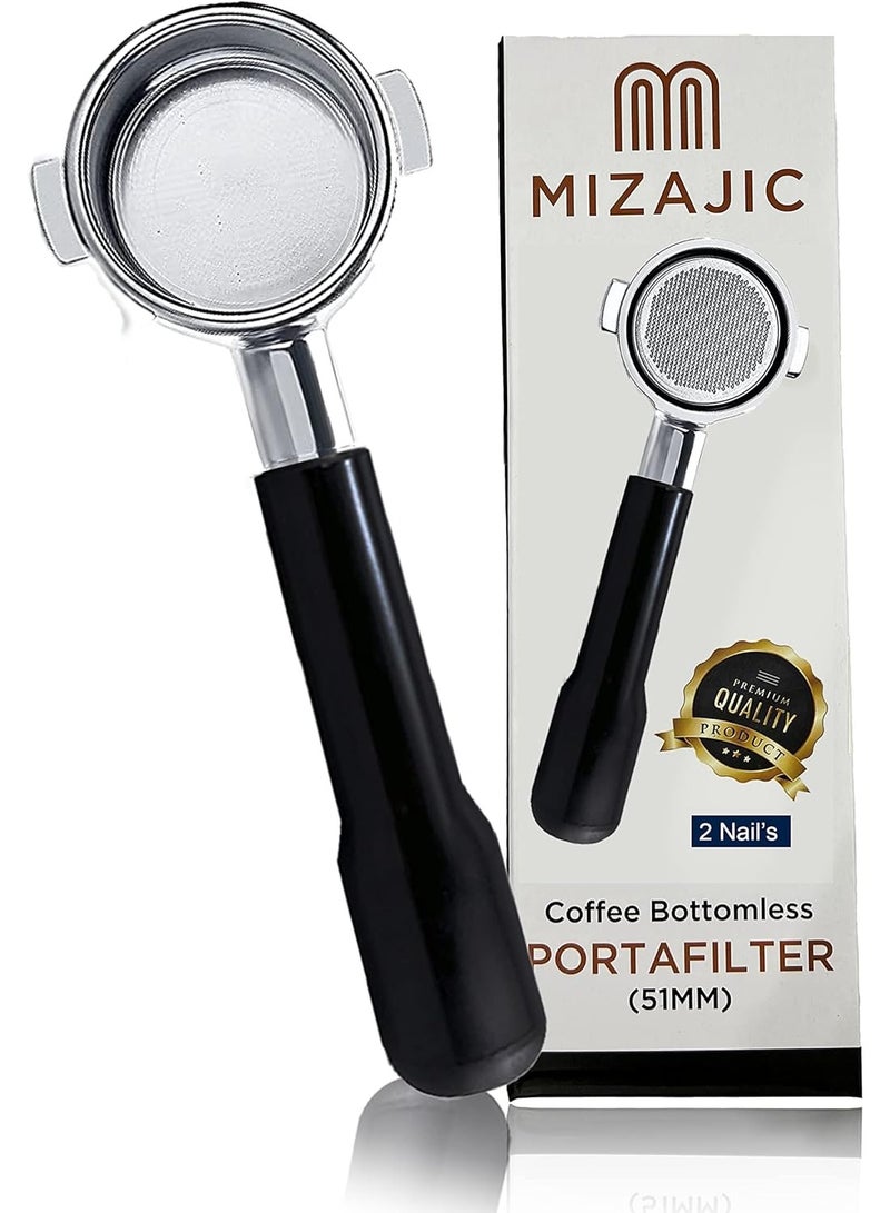 مزاجك فلتر القهوة بدون قاع 51 مم 2 مسمار لـ BCO420/ ECO310/ ECP35.31/ ECP31.21/ECP33.21، فلتر القهوة العاري مع سلة فلتر بديلة من الفولاذ المقاوم للصدأ ومقبض ABS - Image 1