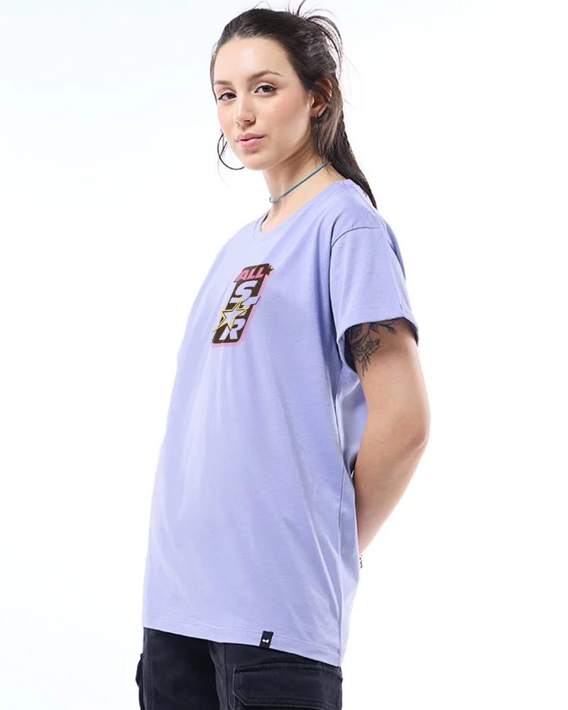 بيواكوف Women's Baby Lavender All Star Graphic Printed Boyfriend T-shirt