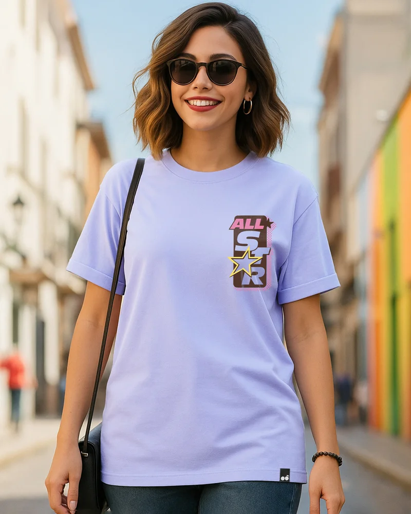 Women's Baby Lavender All Star Graphic Printed Boyfriend T-shirt