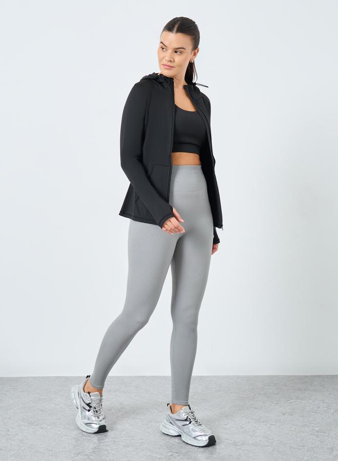 Styli Active Pocket and Toggle Detail Full Zip Up Hooded Jacket - Image 2