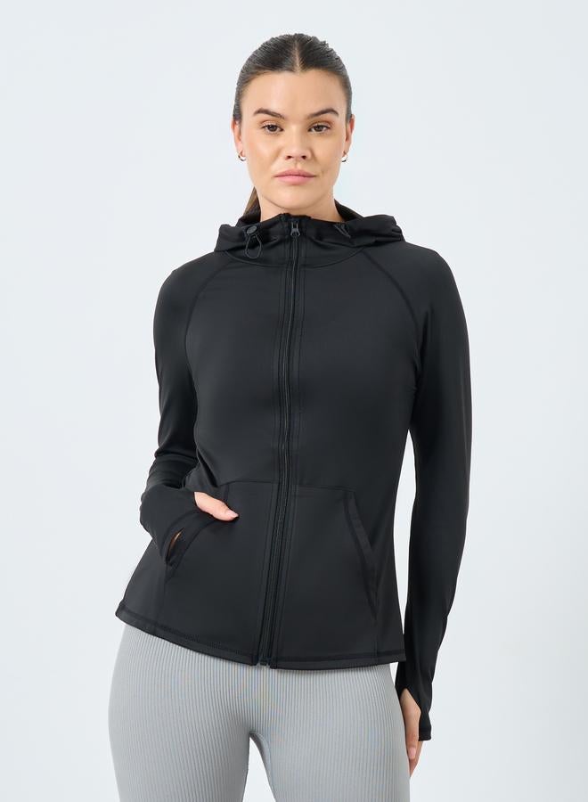 Styli Active Pocket and Toggle Detail Full Zip Up Hooded Jacket - Image 1