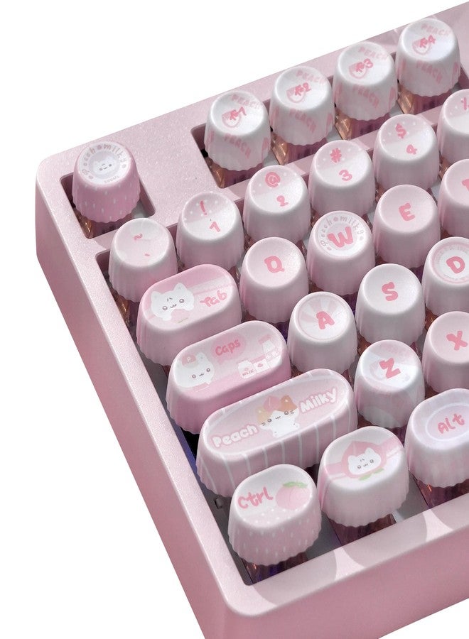 Tsungup PBT - Round Bottle Cap Pink Keycaps,130 Keys NOG Profile Cute Peach Milk Custom Keycap Set Dye Sublimation Keyboard caps for Cherry Gateron MX Swithes Mechanical Keyboard - Image 1
