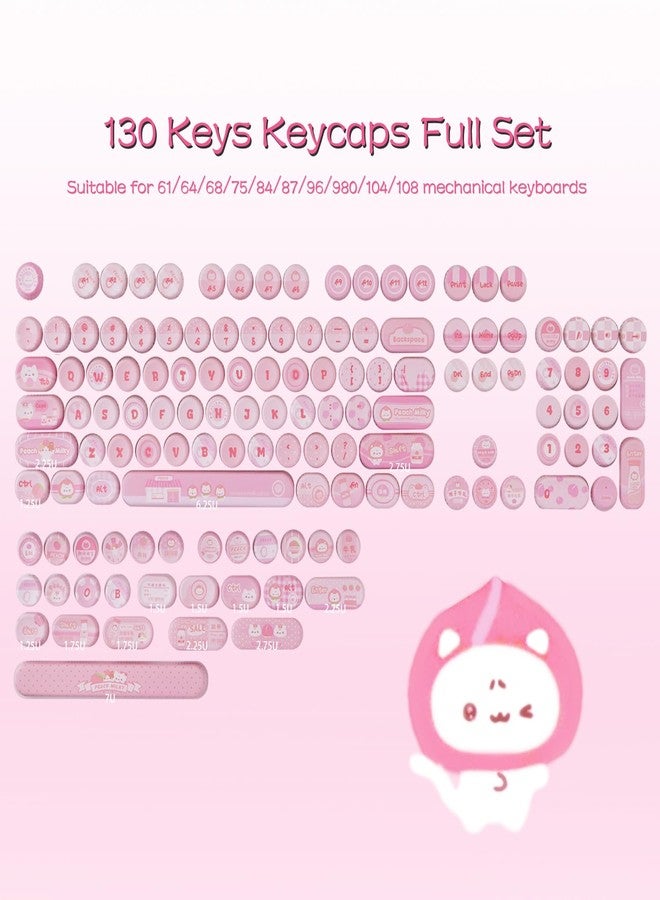 Tsungup PBT - Round Bottle Cap Pink Keycaps,130 Keys NOG Profile Cute Peach Milk Custom Keycap Set Dye Sublimation Keyboard caps for Cherry Gateron MX Swithes Mechanical Keyboard - Image 2