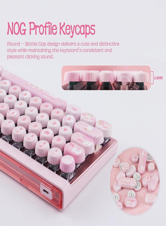 Tsungup PBT - Round Bottle Cap Pink Keycaps,130 Keys NOG Profile Cute Peach Milk Custom Keycap Set Dye Sublimation Keyboard caps for Cherry Gateron MX Swithes Mechanical Keyboard - Image 4