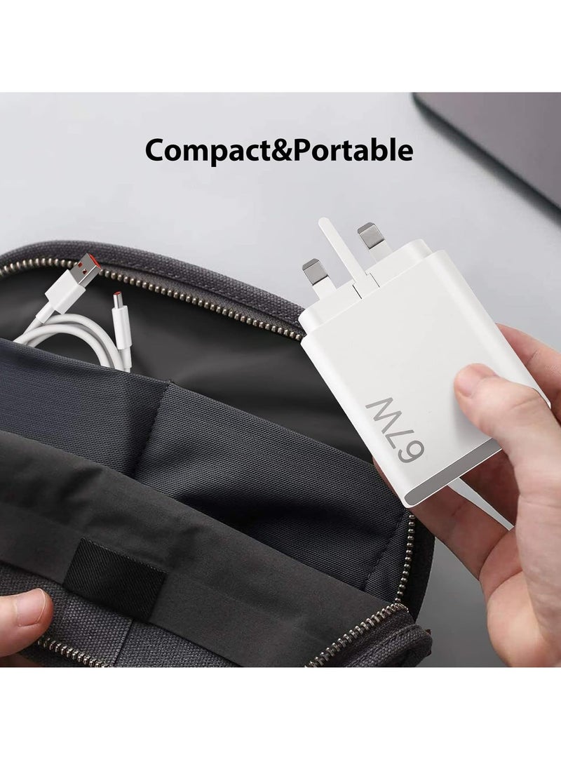 Generic - 67W for Xiaomi Turbo Charger Travel Plug Adapter Hypercharge for Xiaomi 15 14 13 12 14t 13t 12t 12s Pro Lite Redmi Note K80 K70 K60 K50 14 14 Pro 13 12 11 11s Plus 11t Poco X7 X6 X5 F6 F5 X4 Gt Black Shark - Image 1