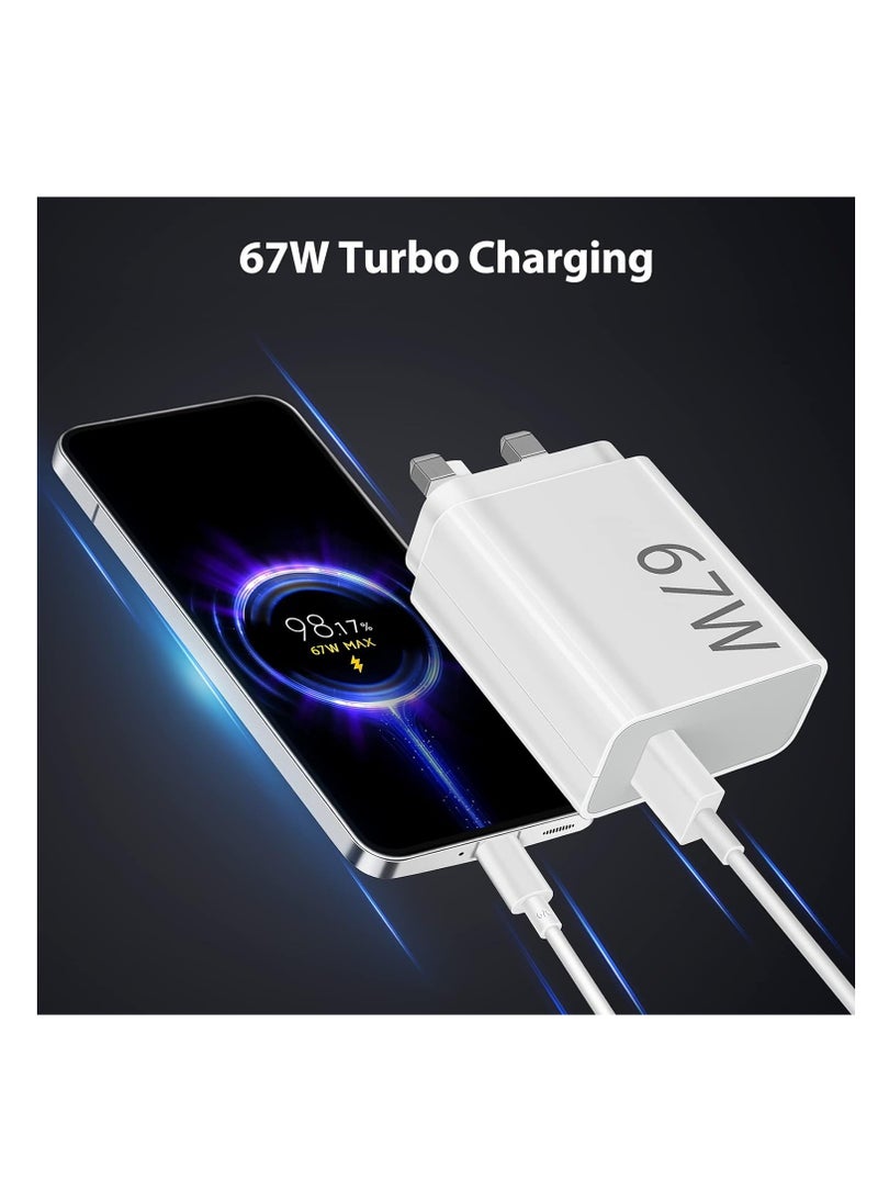Generic - 67W for Xiaomi Turbo Charger Travel Plug Adapter Hypercharge for Xiaomi 15 14 13 12 14t 13t 12t 12s Pro Lite Redmi Note K80 K70 K60 K50 14 14 Pro 13 12 11 11s Plus 11t Poco X7 X6 X5 F6 F5 X4 Gt Black Shark - Image 1