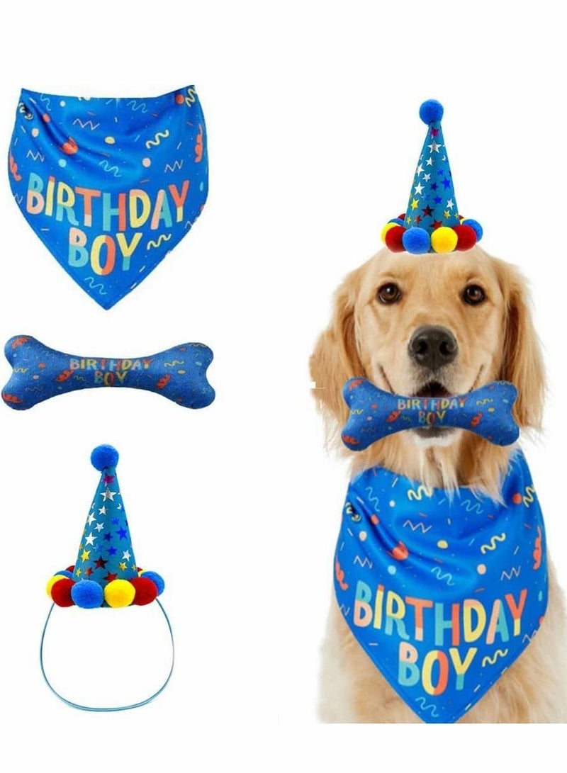 Y&D Dog Birthday Party Supplies, Triangle Bibs with Cute Bone Scarf Accessories and Decoration for Doggy Large, Blue  - Image 1