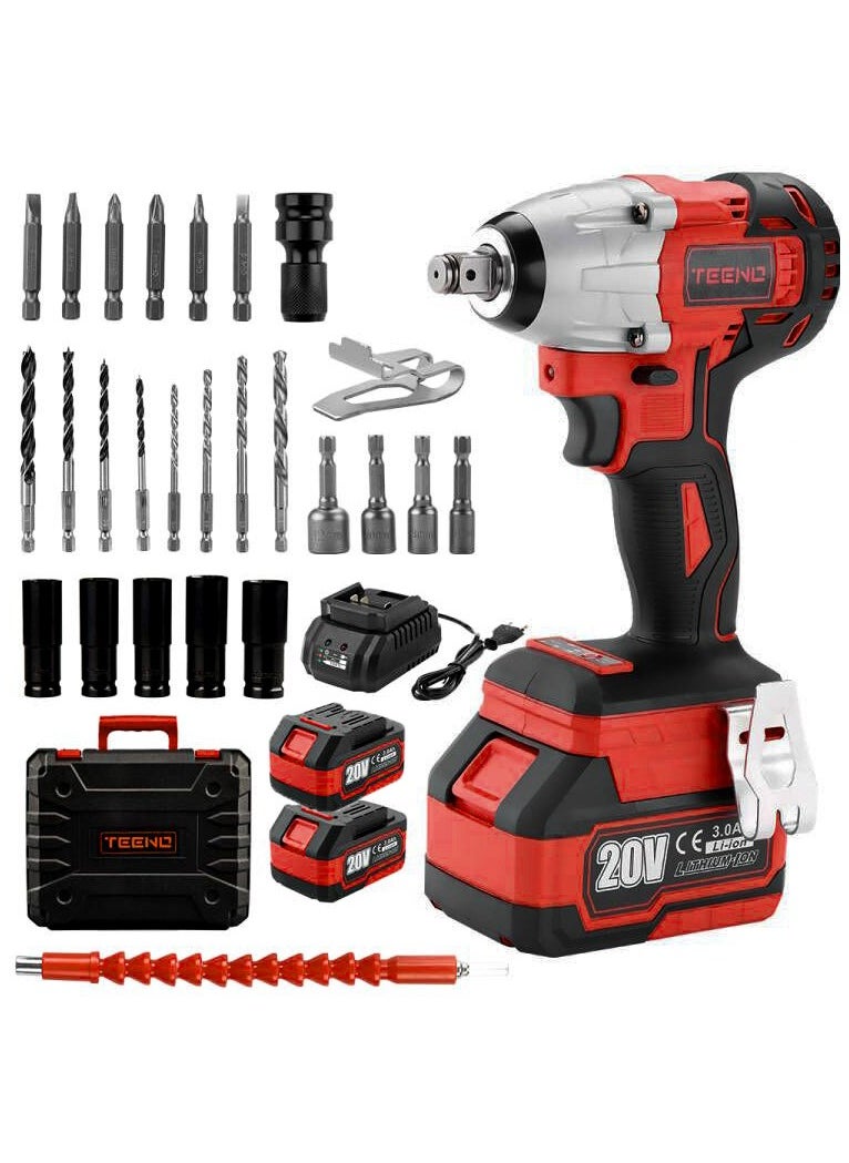 TEENO TEENO Impact Wrench, 600Nm Brushless Cordless Impact Wrench 20V, Electric Impact Nutrunner with Two 4.0Ah Batteries, Box with 4Pcs Sockets(2 batteries), Electric Impact Driver for Car Home  - Image 1