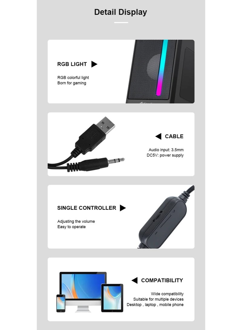 كيسونلي مكبر صوت Kisonli X16 USB ستيريو مع إضاءة RGB - Image 2