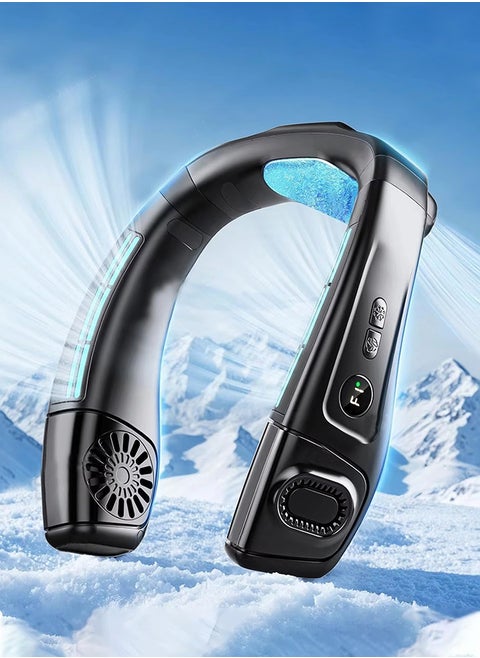Neck Air Conditioner, Portable Neck Fan with borneol Cooling Airflow Bladeless USB Neck Fans,360° Up-down Airflow , Portable Recharge with 3 Speeds cooling, 3 wind speed adjustmentLED Display, Personal Fan for Outdoor Travel Indoor