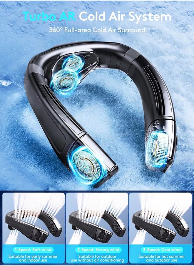 Neck Air Conditioner, Portable Neck Fan with borneol Cooling Airflow Bladeless USB Neck Fans,360° Up-down Airflow , Portable Recharge with 3 Speeds cooling, 3 wind speed adjustmentLED Display, Personal Fan for Outdoor Travel Indoor