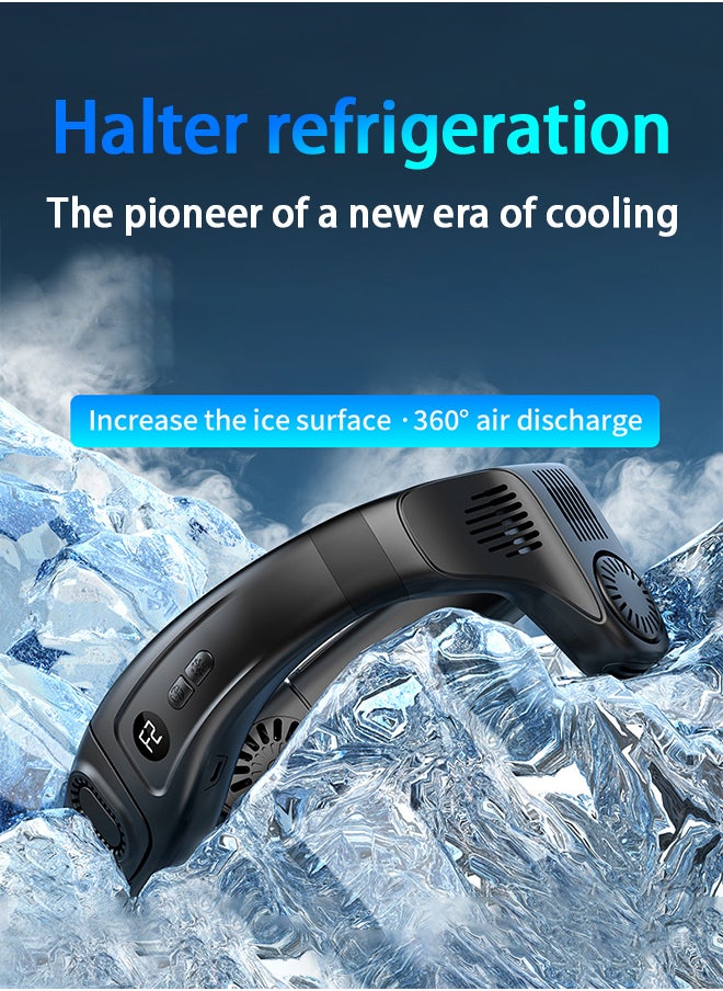 Neck Air Conditioner, Portable Neck Fan with borneol Cooling Airflow Bladeless USB Neck Fans,360° Up-down Airflow , Portable Recharge with 3 Speeds cooling, 3 wind speed adjustmentLED Display, Personal Fan for Outdoor Travel Indoor