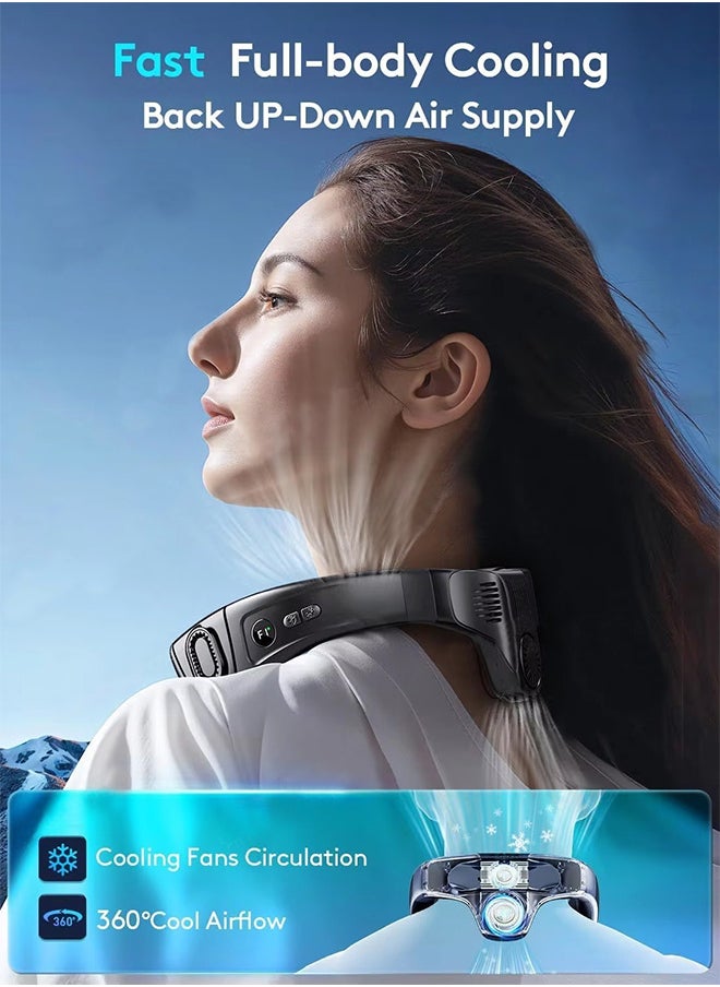 Neck Air Conditioner, Portable Neck Fan with borneol Cooling Airflow Bladeless USB Neck Fans,360° Up-down Airflow , Portable Recharge with 3 Speeds cooling, 3 wind speed adjustmentLED Display, Personal Fan for Outdoor Travel Indoor