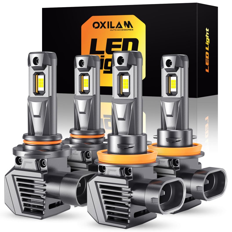 OXILAM H11 9005 LED Light Bulbs Combo, 82000LM 10X Brighter 6500K Cool White, 9005/HB3 High Beam H11/H9/H8 Low Beam Replacement, Pack of 4, 2 PCS H11 LED Bulbs and 2 PCS 9005 LED Bulbs - Image 1