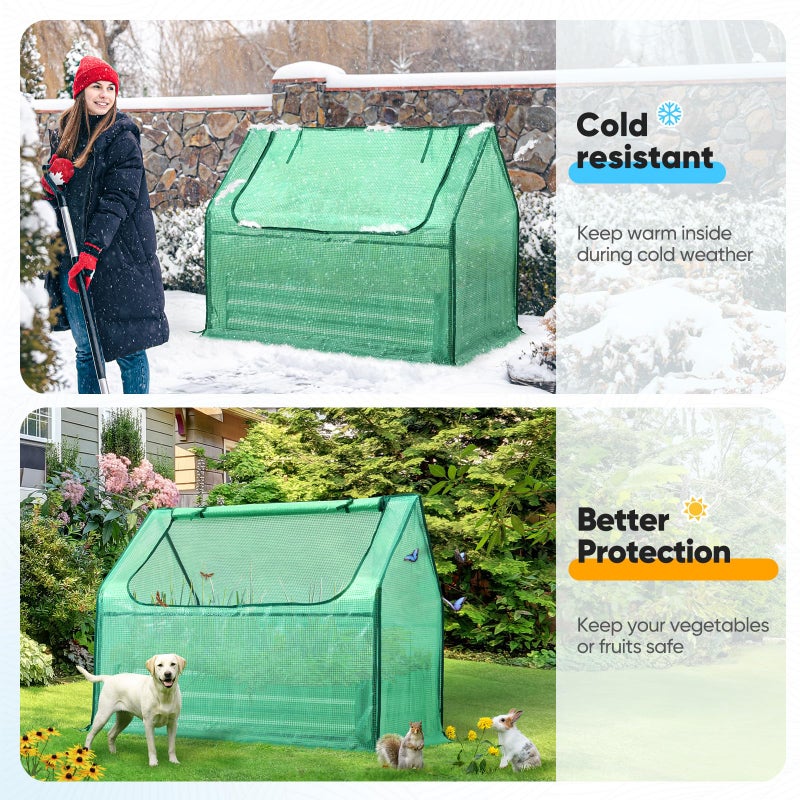 Quictent Raised Garden Bed with Cover Outdoor Galvanized Steel Planter Box Kit with Greenhouse Large Zipper Window Dual Use, 20pcs T-Type Tags & 1 Pair of Gloves Included 4x2.5x1 FT (Green) - Image 5
