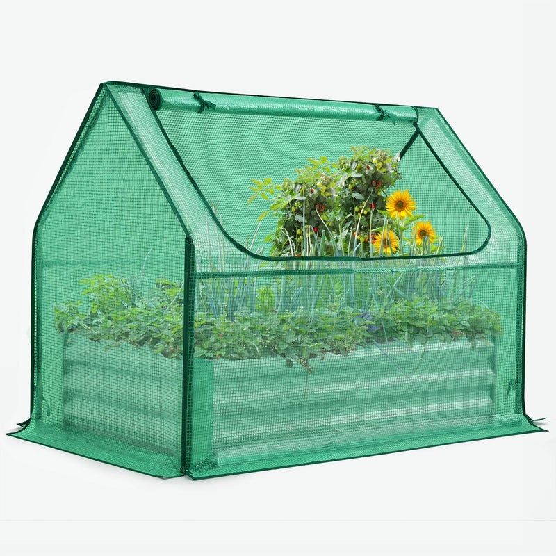 Quictent Raised Garden Bed with Cover Outdoor Galvanized Steel Planter Box Kit with Greenhouse Large Zipper Window Dual Use, 20pcs T-Type Tags & 1 Pair of Gloves Included 4x2.5x1 FT (Green) - Image 1
