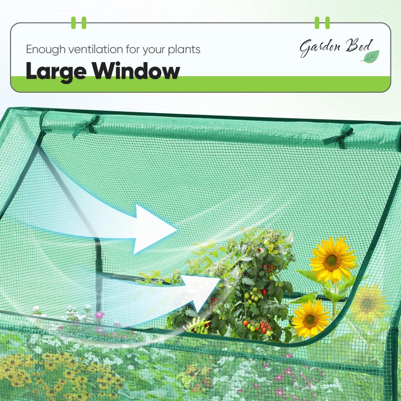 Quictent Raised Garden Bed with Cover Outdoor Galvanized Steel Planter Box Kit with Greenhouse Large Zipper Window Dual Use, 20pcs T-Type Tags & 1 Pair of Gloves Included 4x2.5x1 FT (Green) - Image 4