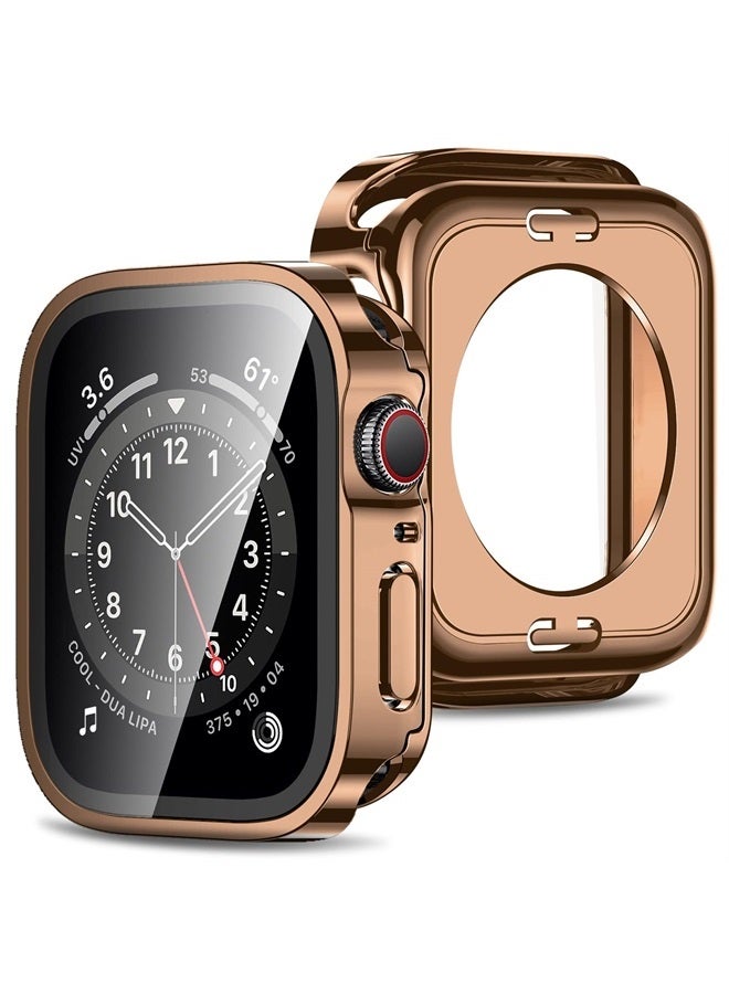 Amizee 2 in 1 Case [2-Pack] Compatible with Apple Watch Series 8 Series 7 45mm with Built-in Screen Protector, Straight Edge Hard PC Full Body Protective Cover for iWatch 45mm, Rose Gold - Image 1