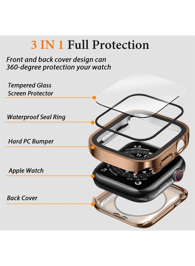 Amizee 2 in 1 Case [2-Pack] Compatible with Apple Watch Series 8 Series 7 45mm with Built-in Screen Protector, Straight Edge Hard PC Full Body Protective Cover for iWatch 45mm, Rose Gold - Image 2