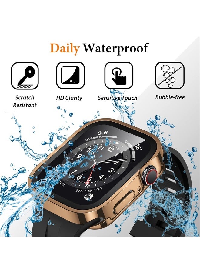 Amizee 2 in 1 Case [2-Pack] Compatible with Apple Watch Series 8 Series 7 45mm with Built-in Screen Protector, Straight Edge Hard PC Full Body Protective Cover for iWatch 45mm, Rose Gold - Image 3