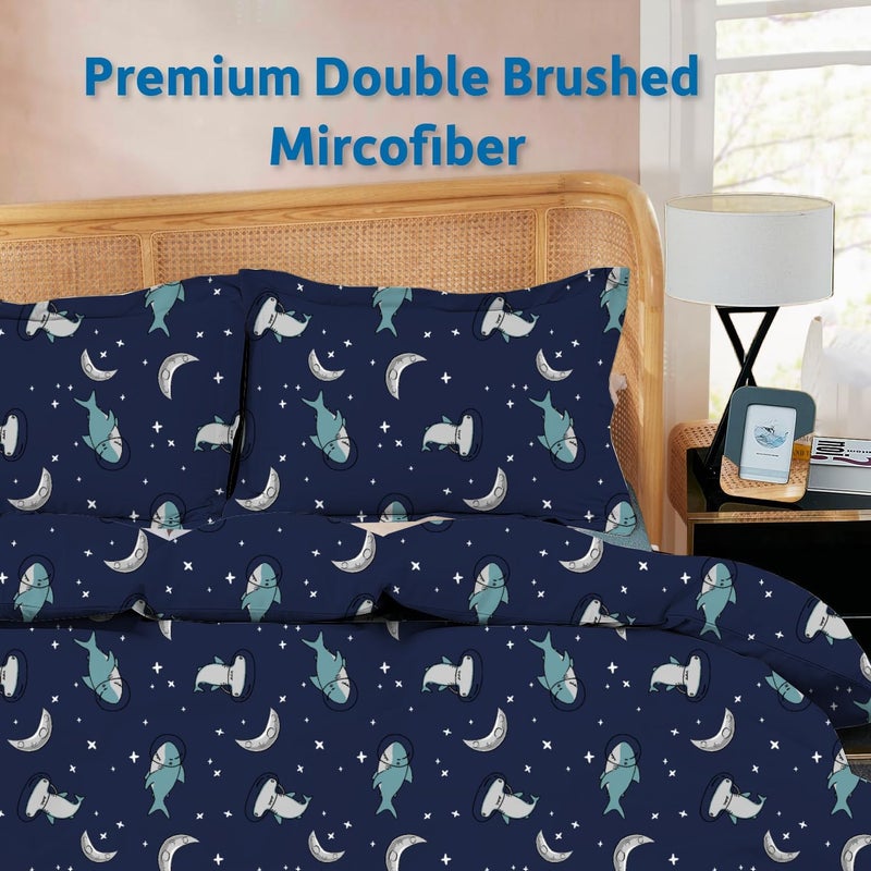 Cottington Lane 100 Microfiber 1 Piece Duvet Cover Zipper Closure Soft Breathable for Comfortable Sleep Wrinkle Free DuvetQuiltRazaiComforter Cover Moonlit Sharks Single - Image 2